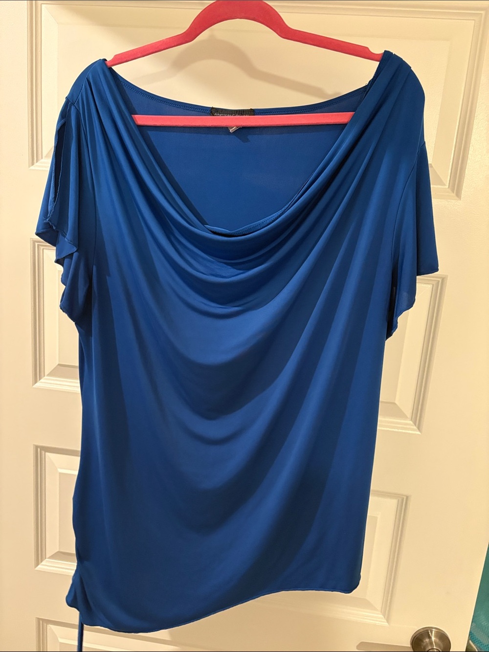 American City Wear Royal Blue Draped Cowl Neck Top